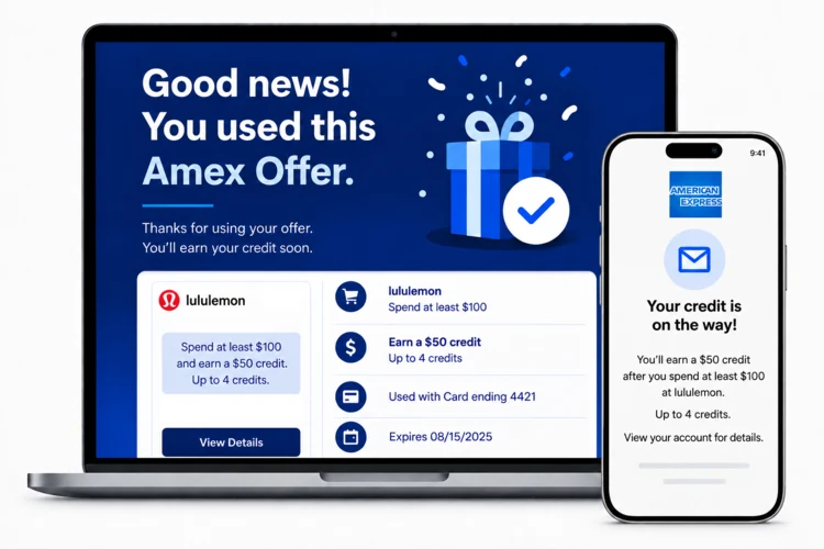 American Express Lululemon offer confirmation and $50 statement credit