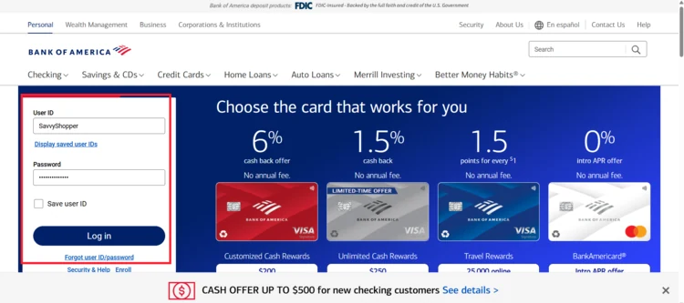 Bank of America activation step 02