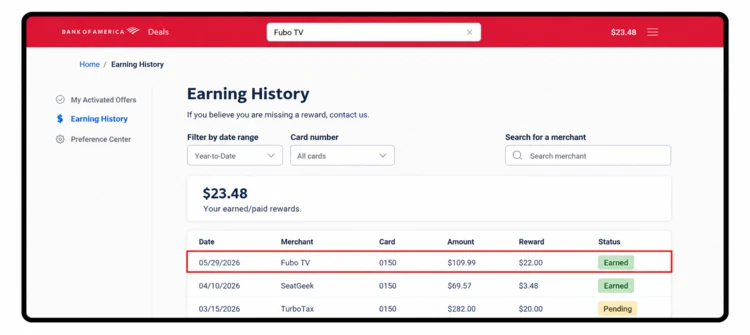 Bank of America earning history