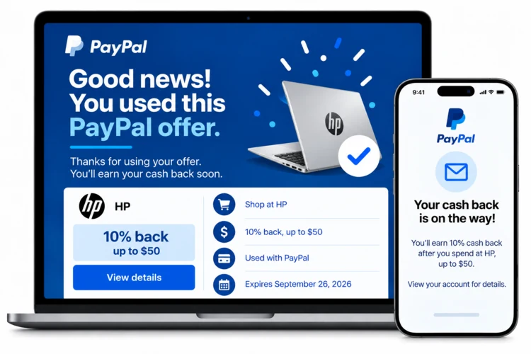 PayPal offer confirmation and cash back email
